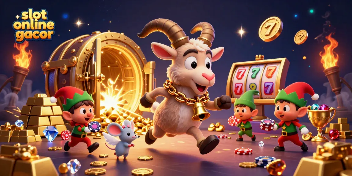 Immerse in the slot online gacor experience with a vibrant illustration of playful characters in a festive casino setting.