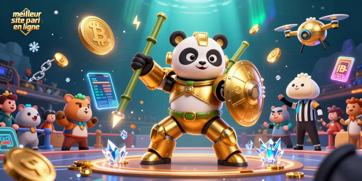 Venez découvrir le meilleur site de paris en ligne avec cette illustration captivante d'un panda doré en mech-suit.