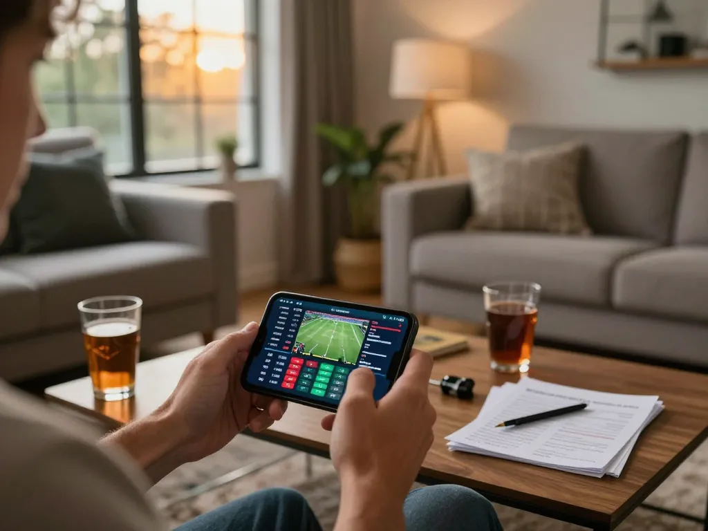 Person using smartphone for siti scommesse esteri, enjoying engaging online sports betting experience