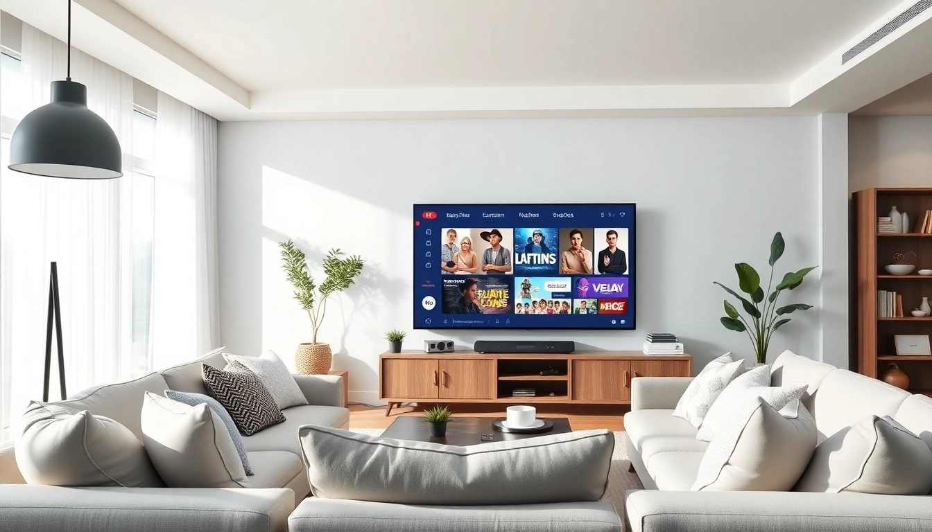 Showcasing an advanced living room setup for Suisse IPTV streaming with a large smart TV.