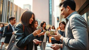 카드깡의 현금화 거래 장면을 활기차게 보여주는 이미지