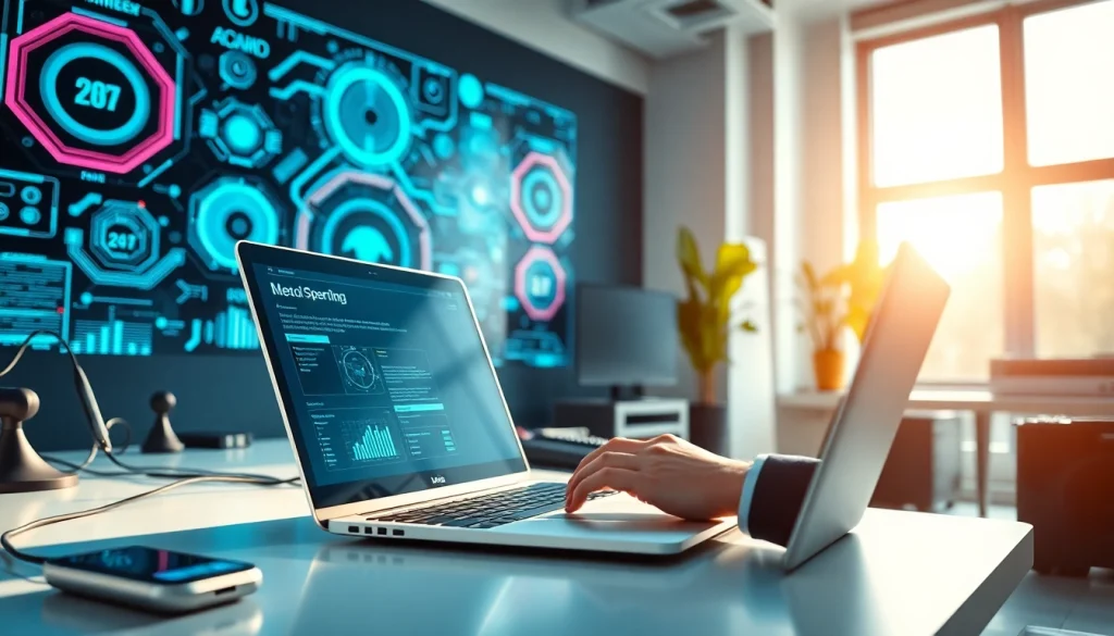 Showcasing innovative technology tools in a lively workspace environment