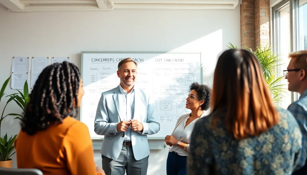 Career Coach Fairfax, VA providing guidance in a welcoming office setting with diverse clients.