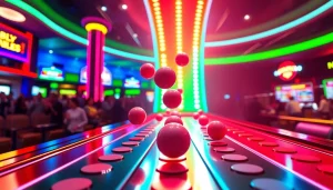 Menangkan hadiah dalam permainan situs plinko di latar kasino yang semarak.