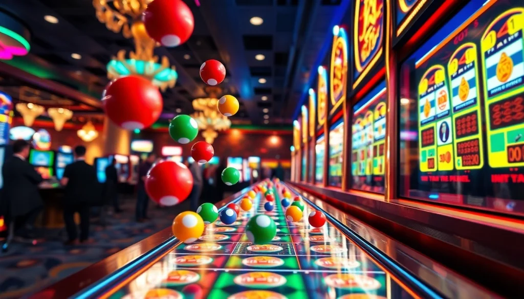 Menampilkan plinko slot yang menarik dengan bola berwarna berjatuhan di papan pin di kasino.