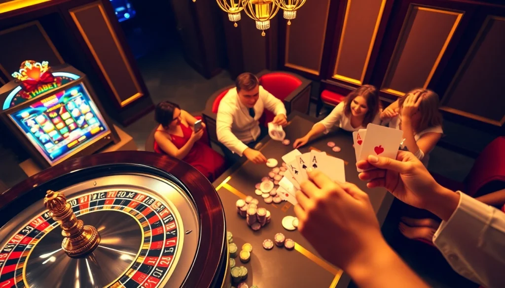 THABET players engaging with roulette and poker in a luxurious casino setting.