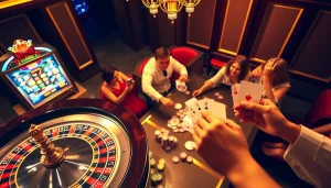 THABET players engaging with roulette and poker in a luxurious casino setting.