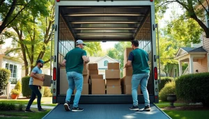 Moving company Vancouver team loading truck with furniture in a suburban neighborhood.