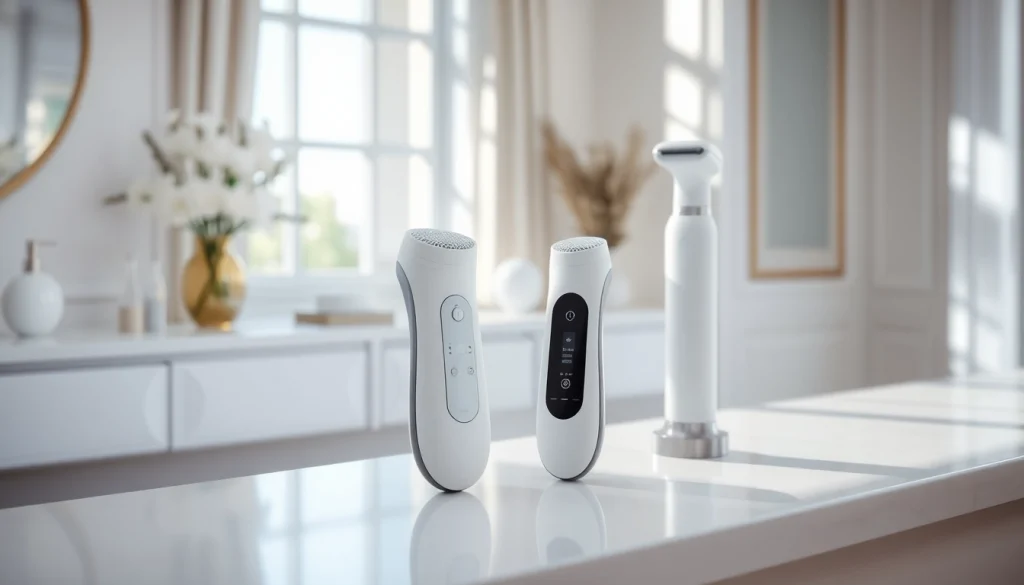 Comparing the effectiveness of ulike vs 5 min skin hair removal devices on a sleek countertop.