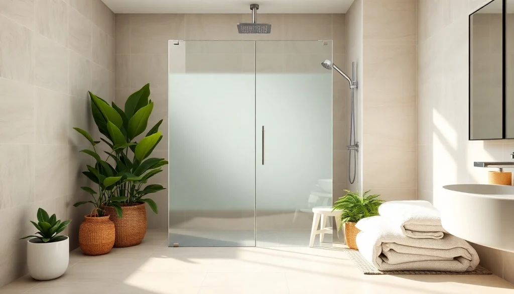 Stylish glass shower doors showcasing elegance and modernity in a bright bathroom.