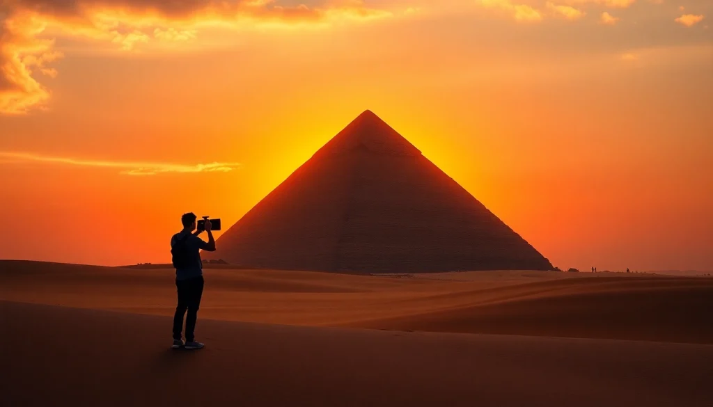 Discover the ancient piraminds as sunset casts dramatic shadows across the Giza plateau.