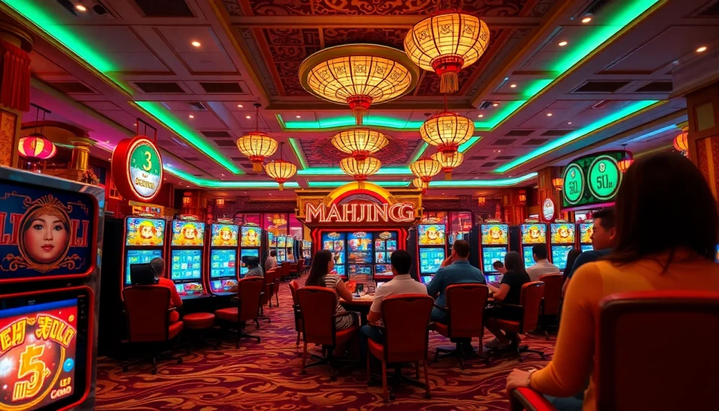 Memutar slot demo Mahjong yang menarik dengan grafis yang cerah dan pemain yang gembira.