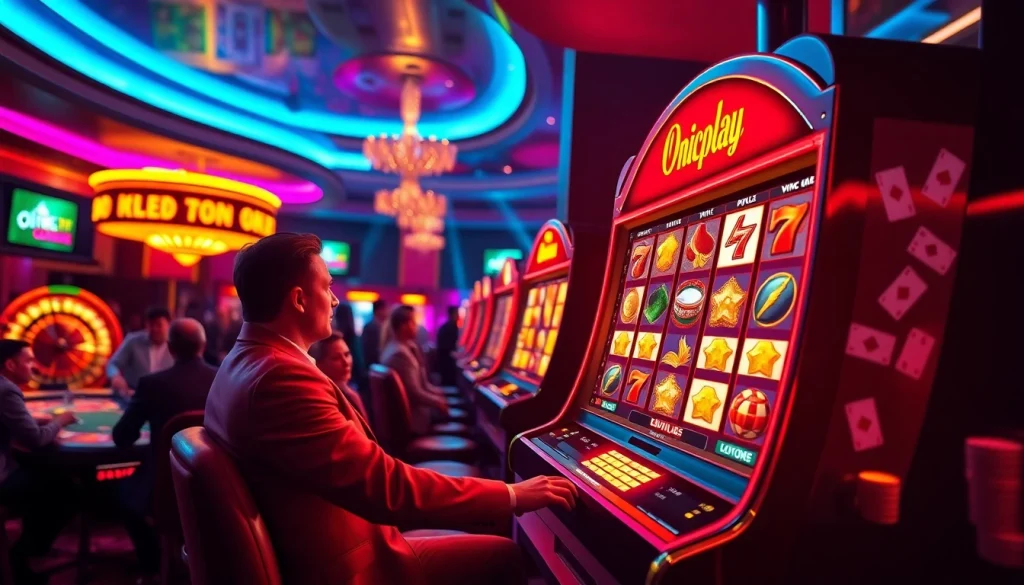 Experience high-stakes thrills at Onicplay with exciting slot machine wins and festive atmosphere.