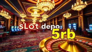Players enjoying vibrant slot machines featuring slot depo 5rb in a luxurious casino setting.
