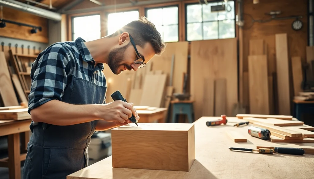 Engaged carpenter showcasing expertise in Carpentry Apprenticeship Near Me while working on wood.