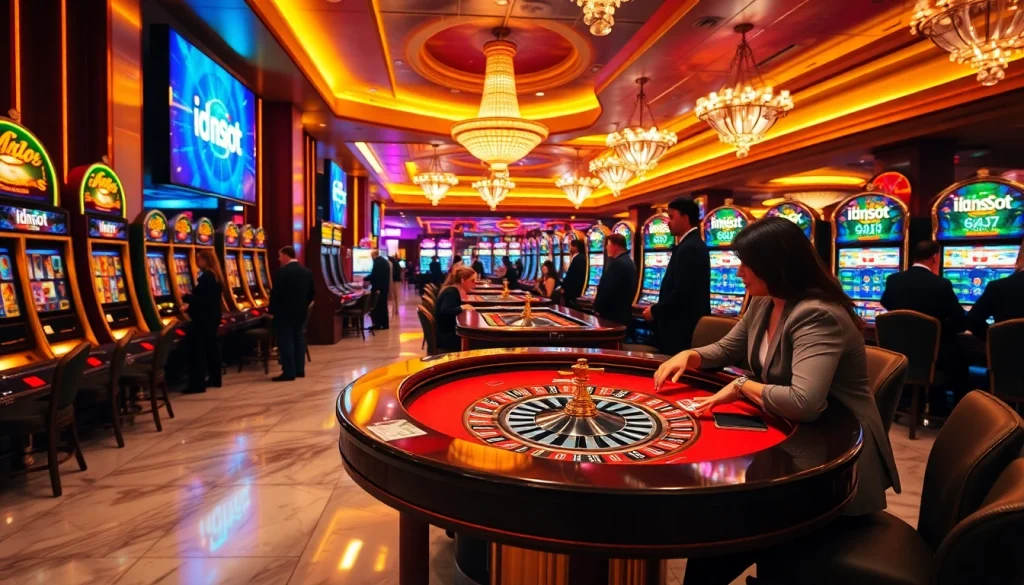Experience the thrill of idnslot gaming at a luxurious casino with vibrant machines and action-packed tables.