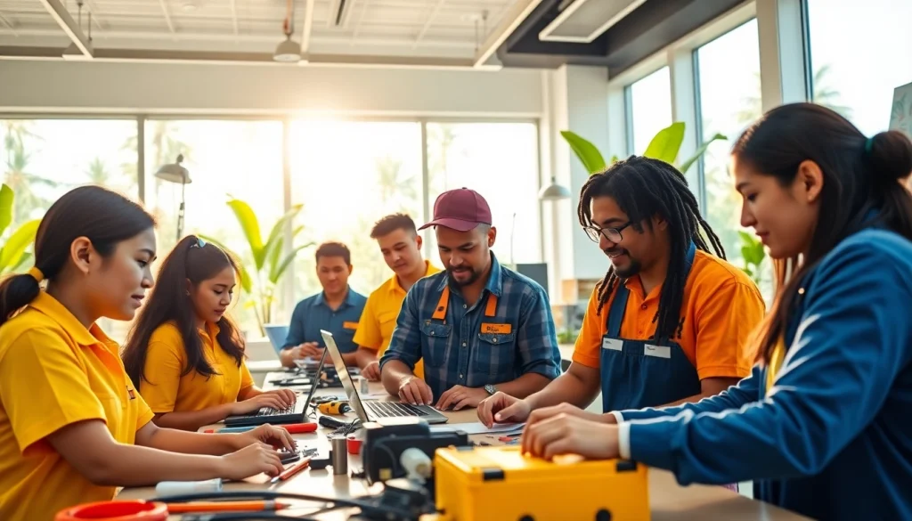 Students in trade schools in Hawaii actively engage in hands-on learning together.