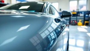 Ceramic coating near me highlighting a freshly coated vehicle in a professional garage setting