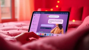 Engaging nsfw chat ai interaction on a sleek digital device in a warm, inviting setting
