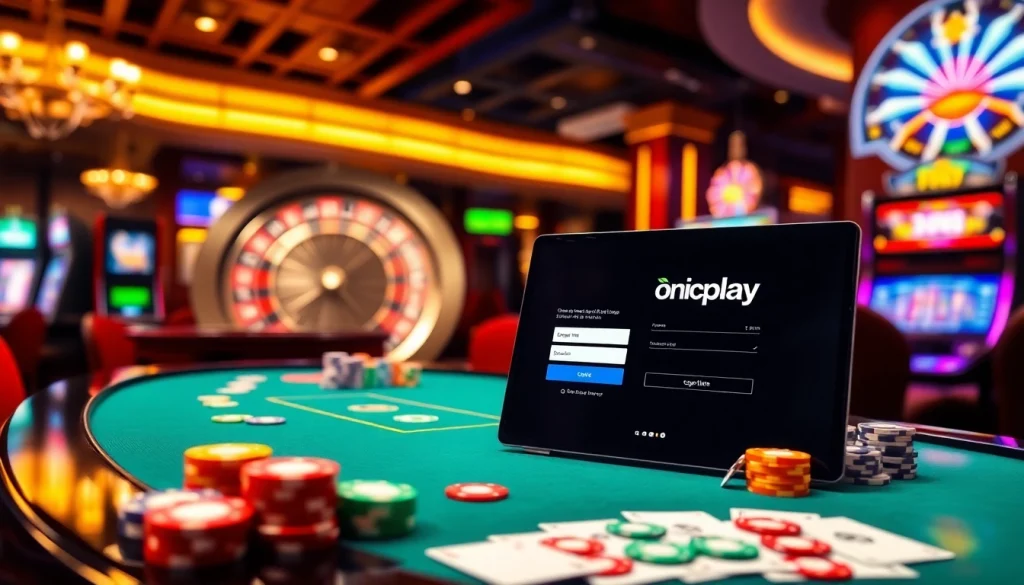 Efficiently accessing onicplay login on a stylish casino table with vibrant poker chips.