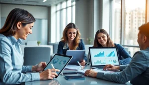 在现代办公空间使用WPS工具进行协作，展示WPS官网的创新方法。