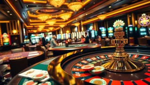 Chơi các trò chơi hấp dẫn tại casino LUCK8 với bàn roulette sống động và những quân chip poker.
