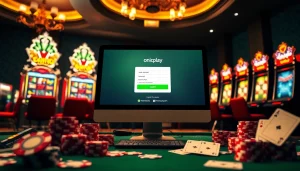 Join the thrilling world of online gaming with the onicplay login interface surrounded by casino elements.