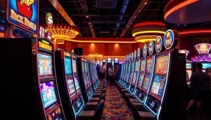 Menampilkan slot depo 1k pada permainan mesin slot yang hidup, memancarkan atmosfer kasino yang meriah.