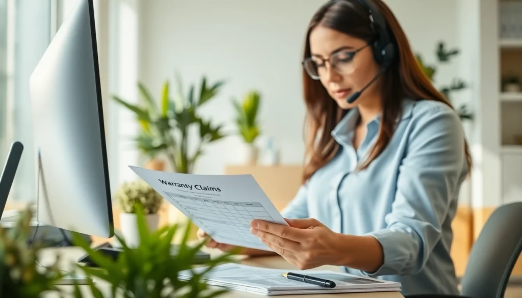 Streamlined process for fast warranty claims reviewed by a representative in a professional setting.