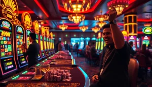 Winning on slot online hari ini with vibrant machines and excited players in a luxurious casino.