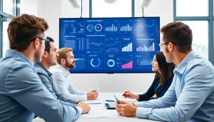 Analyze b2b competitive intelligence with a professional team in a bright office setting.