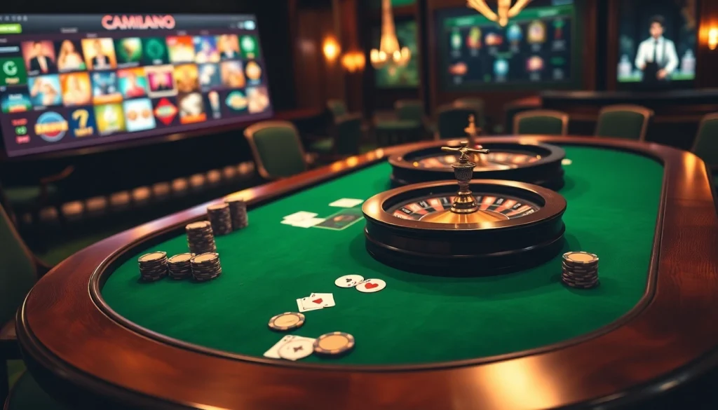Vivez l'excitation du casino en ligne fiable avec des jetons de poker élégants et une roue de roulette numérique.