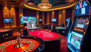 Découvrez l'excitation des casinos en ligne fiables avec des retraits rapides dans une scène de casino dynamique.