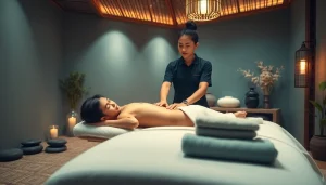 젊은 태국 치료사가 진정 효과를 주는 수원출장마사지 세션의 편안한 모습.