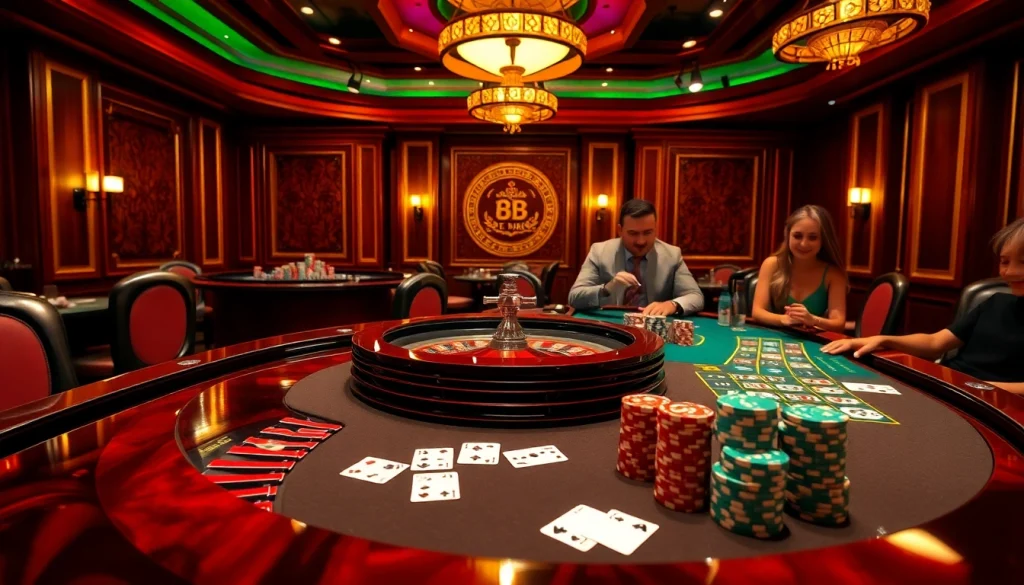 Casino en ligne fiable des joueurs stratégiques à une élégante table de roulette avec des couleurs vives.