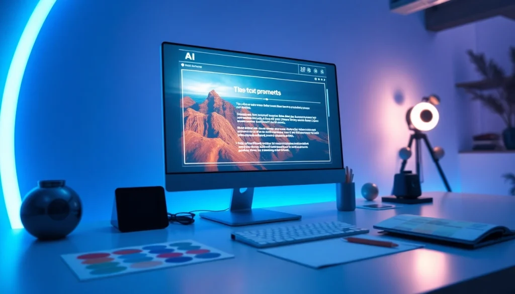 Image to prompt generator showcased on a futuristic screen with creative elements.