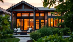 Showcasing residential architectural services Boston with a stunning modern home against a sunset.