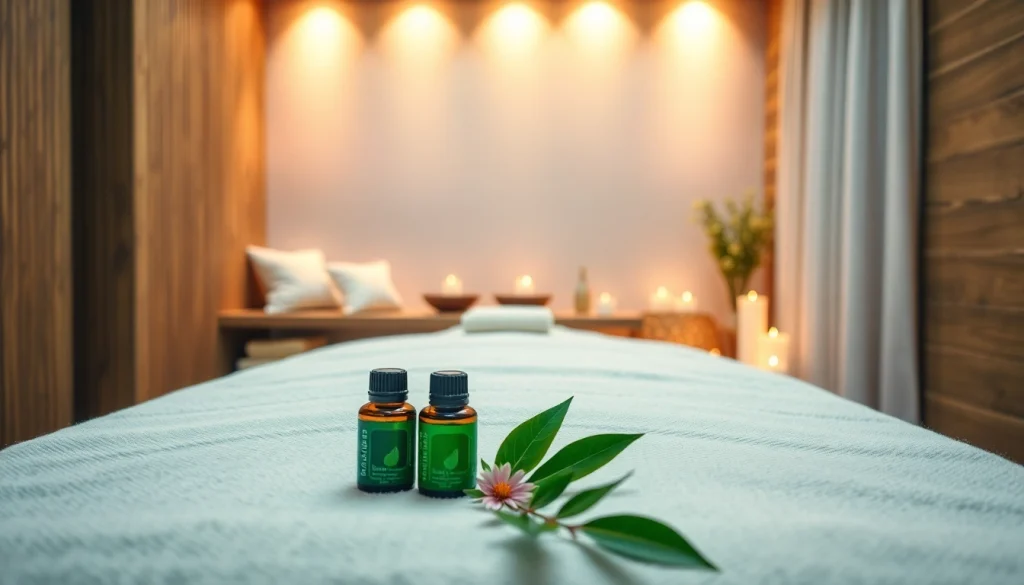 편안한 분위기와 에센셜 오일이 있는 마사지 치료실