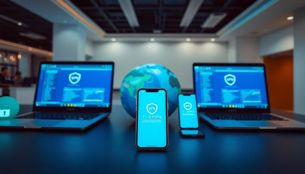 在多台设备上显示的快连VPN界面，象征安全连接。