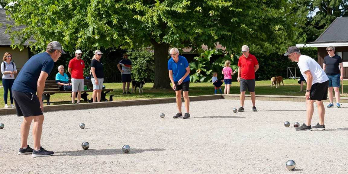 Para pemain petanque di fopikotabitung.org menikmati pertandingan di lapangan kerikil dengan suasana ceria.