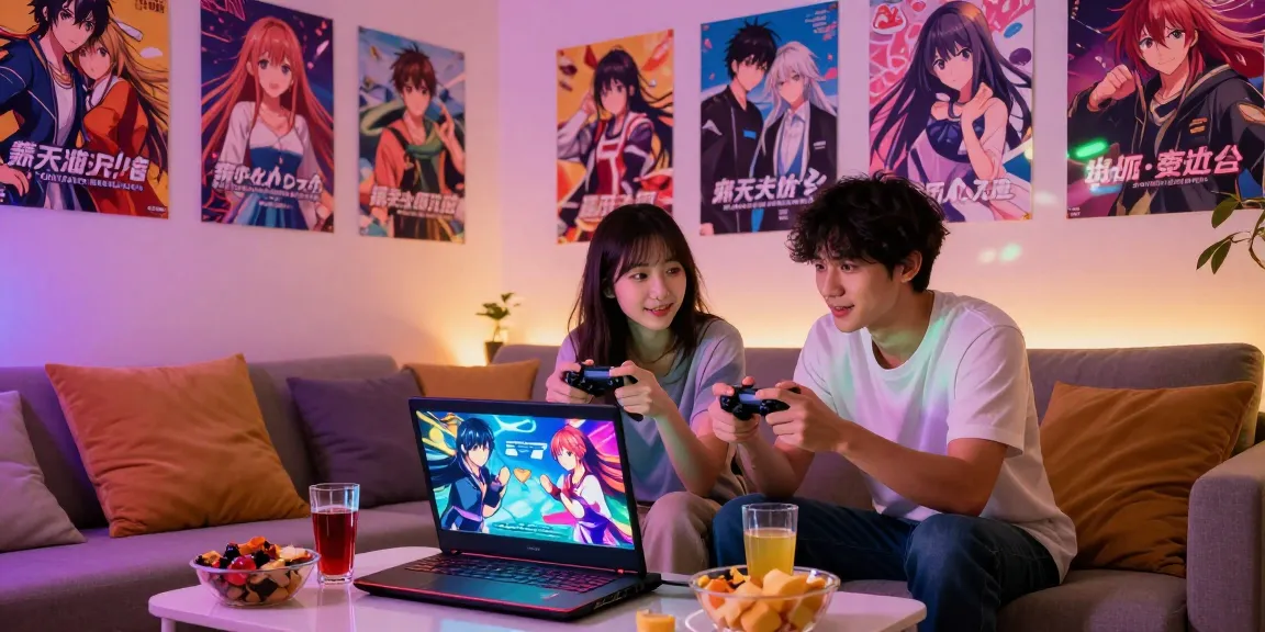 Enjoying a hentaigame session with vibrant visuals and cozy atmosphere.